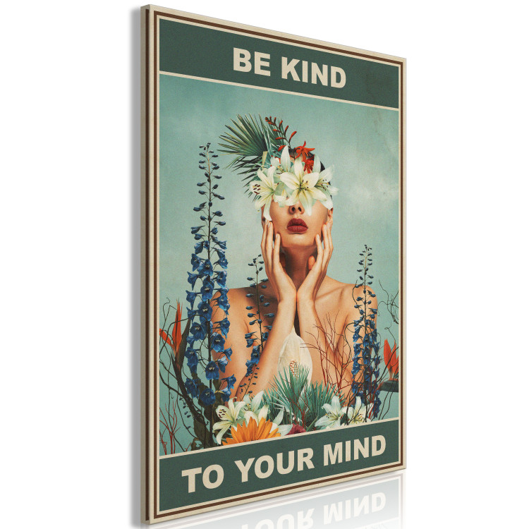 Canvas Print Be Kind to Your Mind (1-piece) Vertical - woman and colorful flowers 138863 additionalImage 2