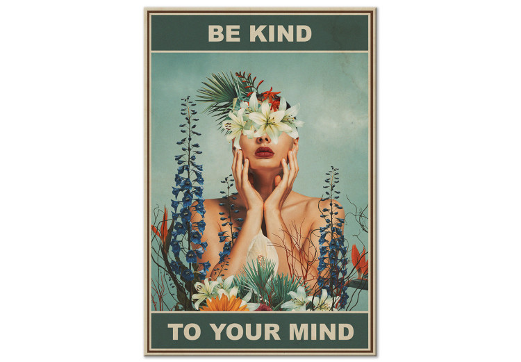 Canvas Print Be Kind to Your Mind (1-piece) Vertical - woman and colorful flowers 138863