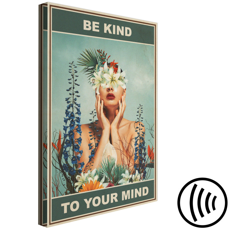 Canvas Print Be Kind to Your Mind (1-piece) Vertical - woman and colorful flowers 138863 additionalImage 6