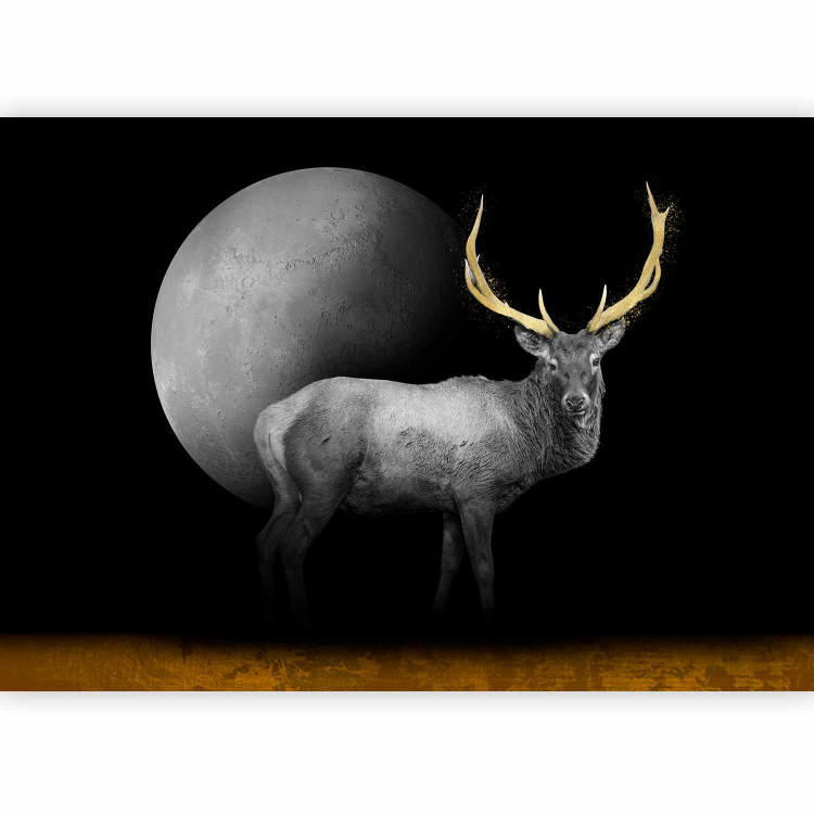 Wall Mural Deer in grey - animal with golden elements on a moon background 143263 additionalImage 5