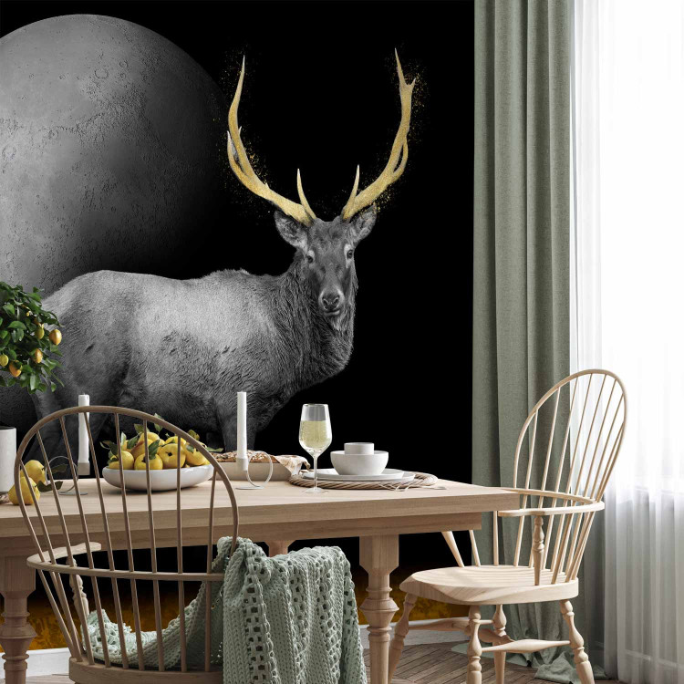 Wall Mural Deer in grey - animal with golden elements on a moon background 143263 additionalImage 7