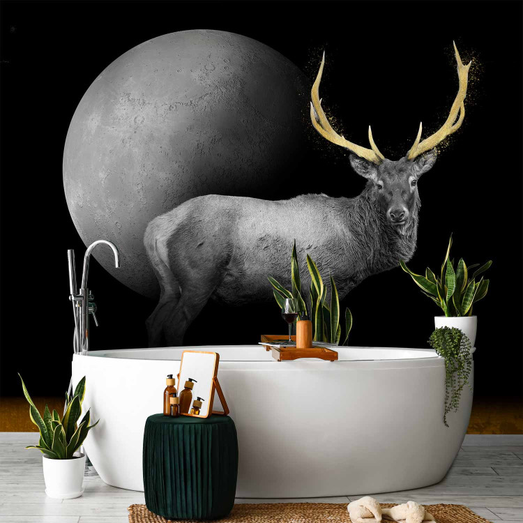 Wall Mural Deer in grey - animal with golden elements on a moon background 143263 additionalImage 8