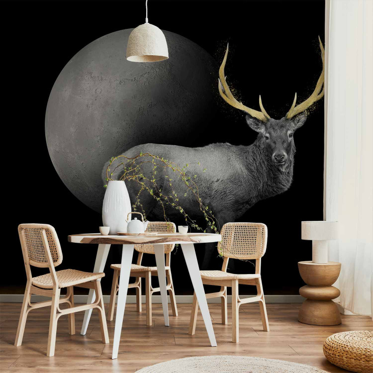 Wall Mural Deer in grey - animal with golden elements on a moon background 143263 additionalImage 6