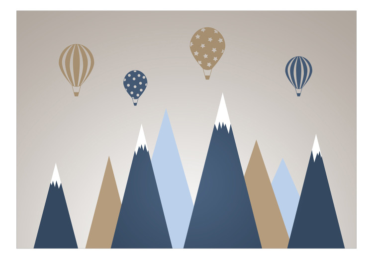 Photo Wallpaper Children's landscape - graphic with balloons over blue and beige mountains 144963 additionalImage 1