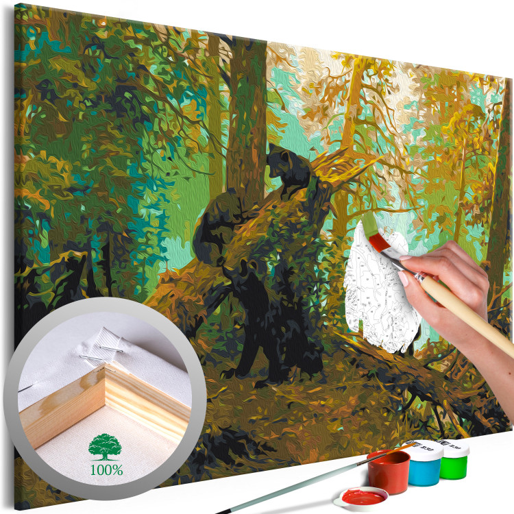 Paint by number Bear Play - Family of Brown Animals in a Pine Forest 148463
