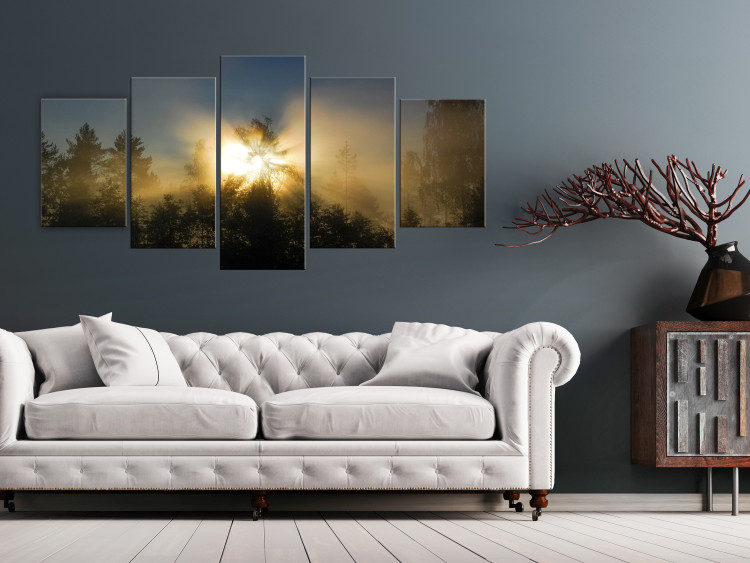 Canvas Sunset Among Trees (5-piece) - forest against the backdrop of the night sky 149263 additionalImage 3