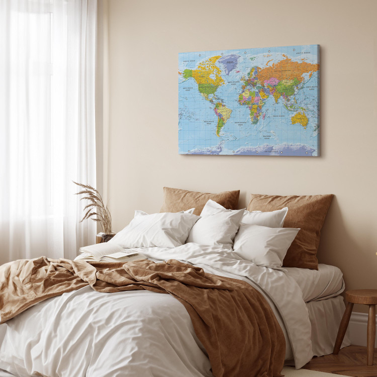 Canvas Art Print World Map in English (1-piece) - colorful continents and text 149663 additionalImage 4