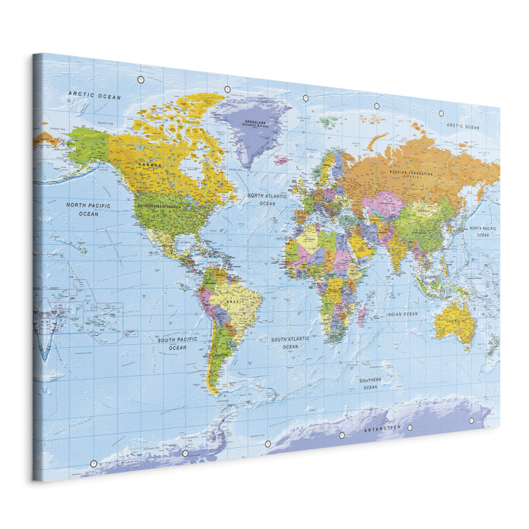 Canvas Art Print World Map in English (1-piece) - colorful continents and text 149663 additionalImage 2