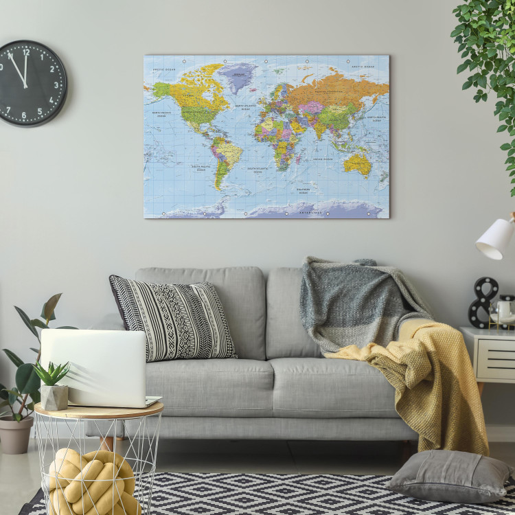 Canvas Art Print World Map in English (1-piece) - colorful continents and text 149663 additionalImage 11