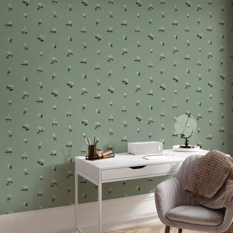 Wallpaper Tiny Flowers - Romantic Retro Pattern on a Green Background 150063 additionalImage 5