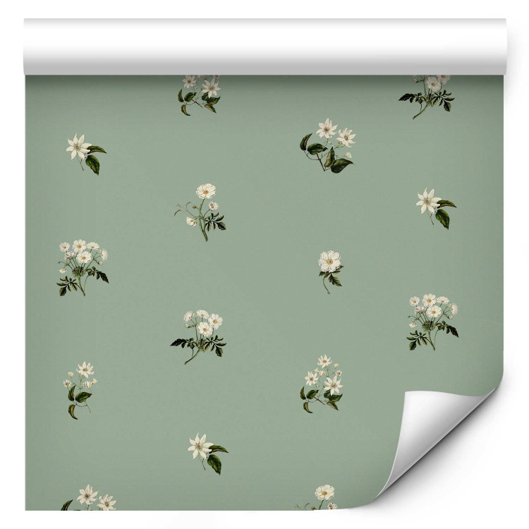Wallpaper Tiny Flowers - Romantic Retro Pattern on a Green Background 150063 additionalImage 1
