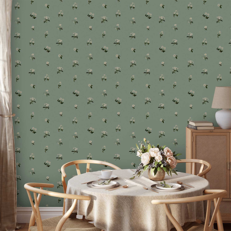 Wallpaper Tiny Flowers - Romantic Retro Pattern on a Green Background 150063 additionalImage 8