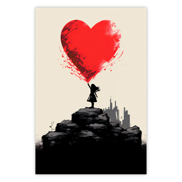 Poster Red Heart - A Girl With a Balloon Inspired by Banksy’s Style 151763