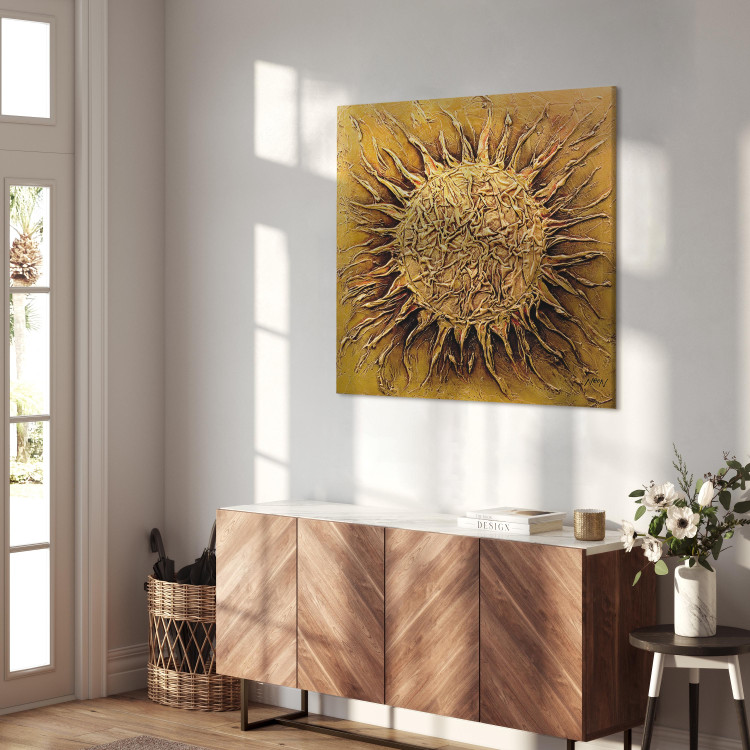 Canvas Art Print Abstraction (1-piece) - Golden sun motif on a solid background 47763 additionalImage 4