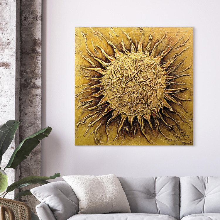 Canvas Art Print Abstraction (1-piece) - Golden sun motif on a solid background 47763 additionalImage 9