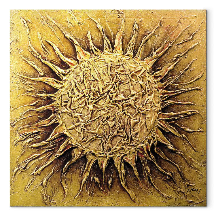 Canvas Art Print Abstraction (1-piece) - Golden sun motif on a solid background 47763 additionalImage 7