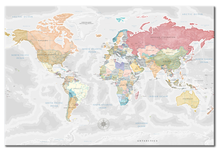 Canvas Print World Map: Expedition of Dreams - Colorful Continents on Political Map 97363