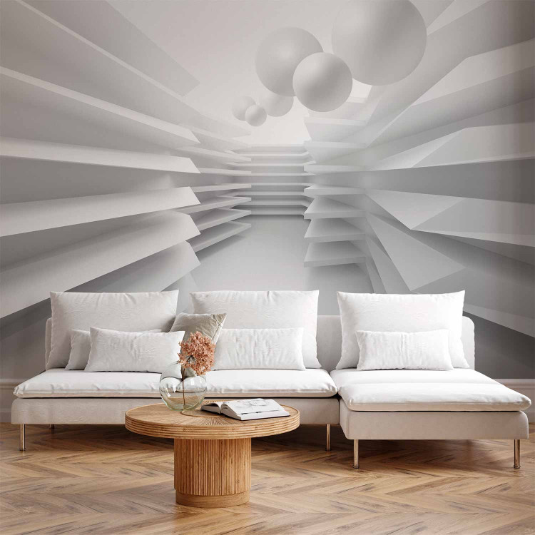 Photo Wallpaper Modern abstraction - white corridor with space effect and spheres 98063