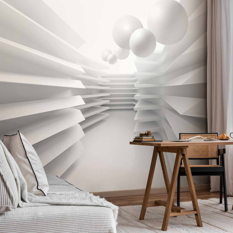 Photo Wallpaper Modern abstraction - white corridor with space effect and spheres 98063 additionalImage 4