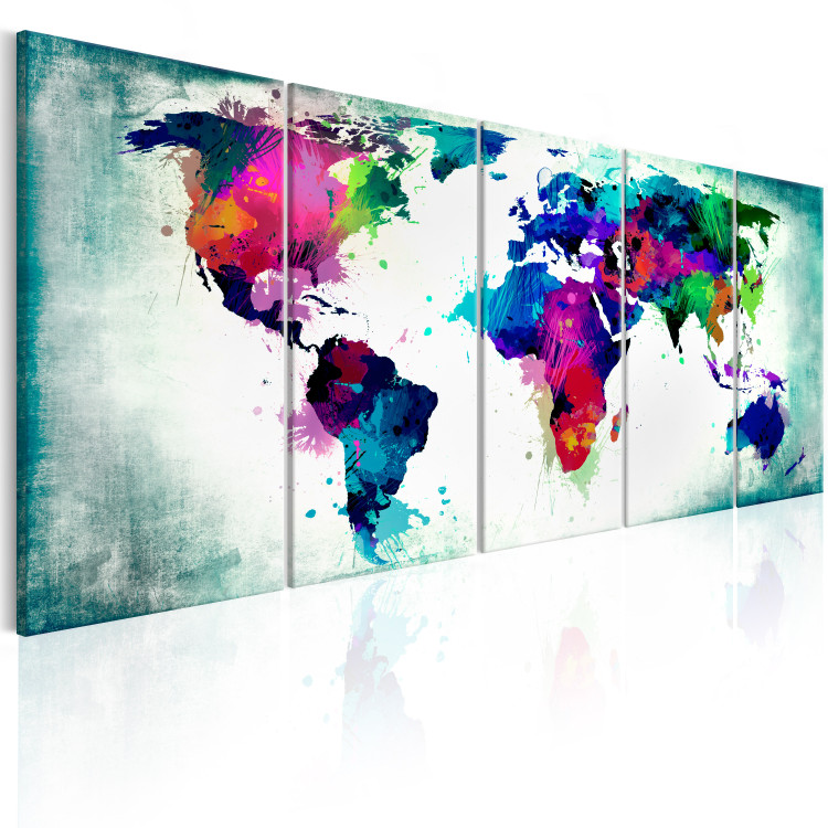 Canvas Print Colorful Chaos (5-piece) - World Map Painted with Watercolor 105173 additionalImage 2