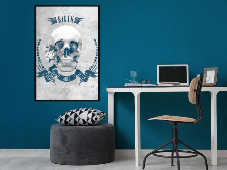 Wall Poster Life Is Brutal - stylish skull with English captions on gray background 123573 additionalImage 3