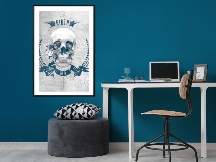 Wall Poster Life Is Brutal - stylish skull with English captions on gray background 123573 additionalImage 4