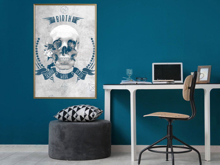 Wall Poster Life Is Brutal - stylish skull with English captions on gray background 123573 additionalImage 5