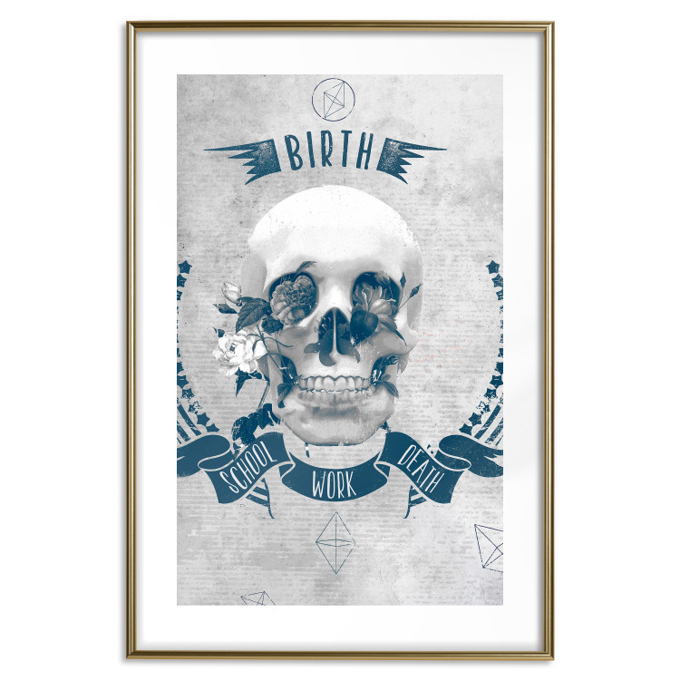 Wall Poster Life Is Brutal - stylish skull with English captions on gray background 123573 additionalImage 14