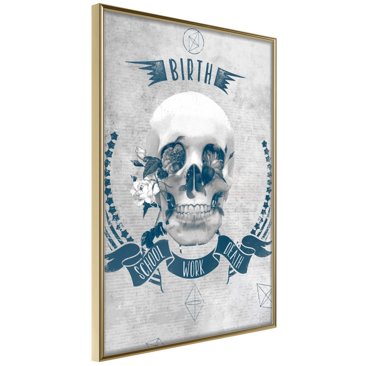 Wall Poster Life Is Brutal - stylish skull with English captions on gray background 123573 additionalImage 12