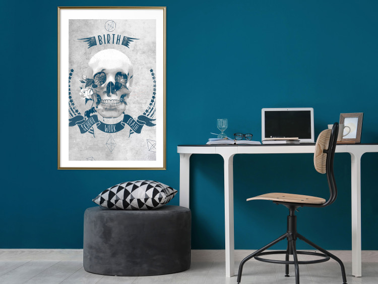 Wall Poster Life Is Brutal - stylish skull with English captions on gray background 123573 additionalImage 13