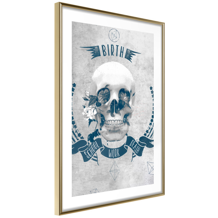 Wall Poster Life Is Brutal - stylish skull with English captions on gray background 123573 additionalImage 6