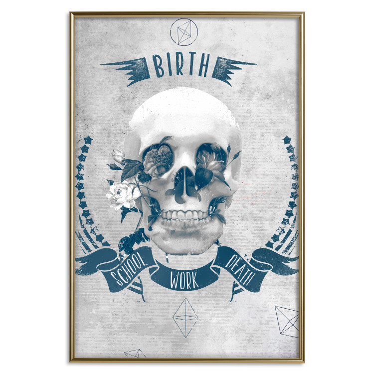 Wall Poster Life Is Brutal - stylish skull with English captions on gray background 123573 additionalImage 16