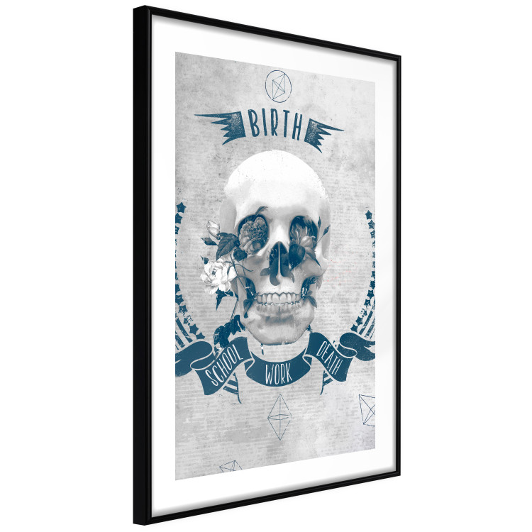 Wall Poster Life Is Brutal - stylish skull with English captions on gray background 123573 additionalImage 11