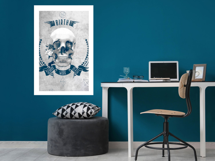 Wall Poster Life Is Brutal - stylish skull with English captions on gray background 123573 additionalImage 2