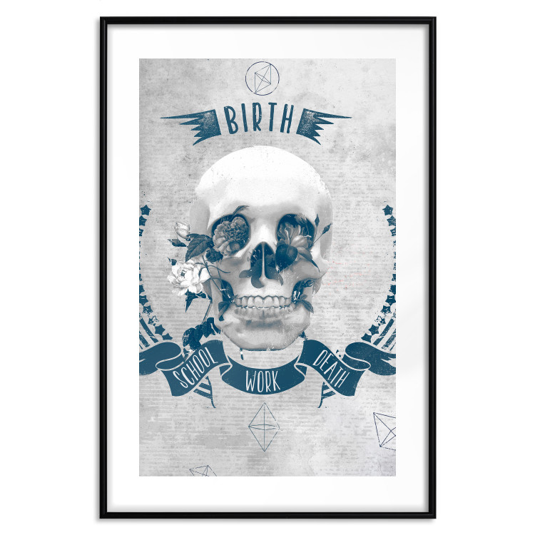 Wall Poster Life Is Brutal - stylish skull with English captions on gray background 123573 additionalImage 15