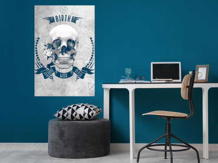 Wall Poster Life Is Brutal - stylish skull with English captions on gray background 123573 additionalImage 17