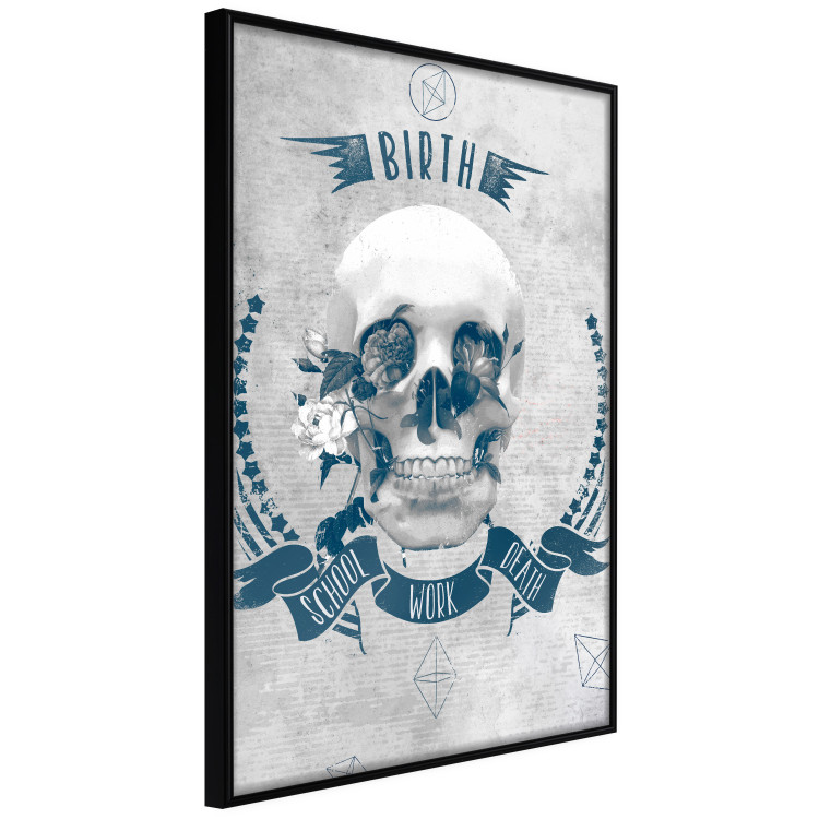 Wall Poster Life Is Brutal - stylish skull with English captions on gray background 123573 additionalImage 10