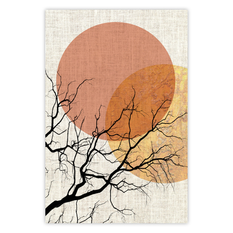 Wall Poster Double Moon - abstract tree and moon on fabric texture 123773