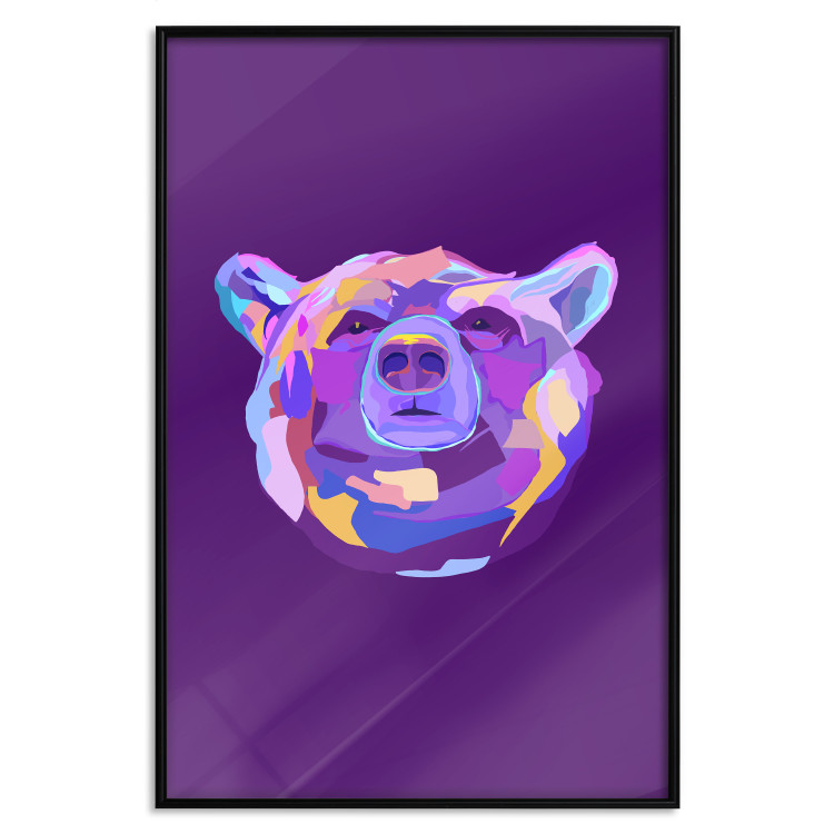 Poster Colorful Bear - abstract animal head on a purple background 126673 additionalImage 16
