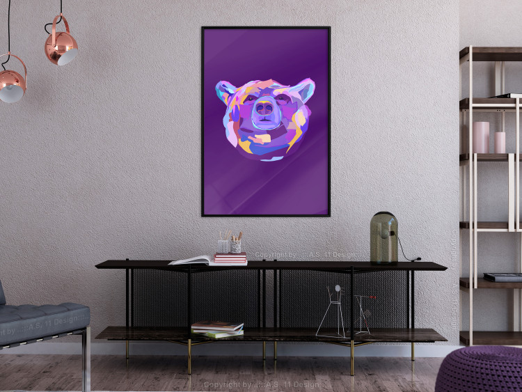 Poster Colorful Bear - abstract animal head on a purple background 126673 additionalImage 4