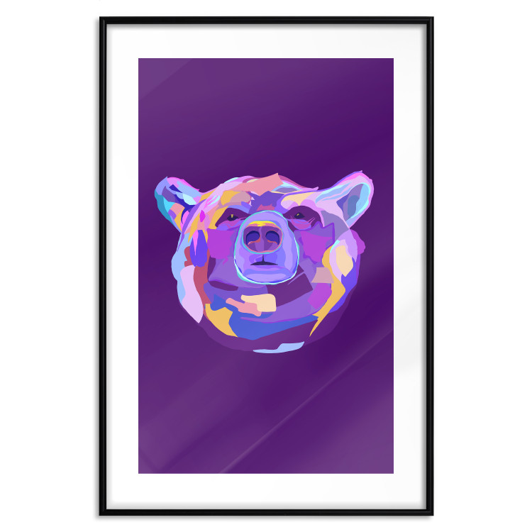 Poster Colorful Bear - abstract animal head on a purple background 126673 additionalImage 17