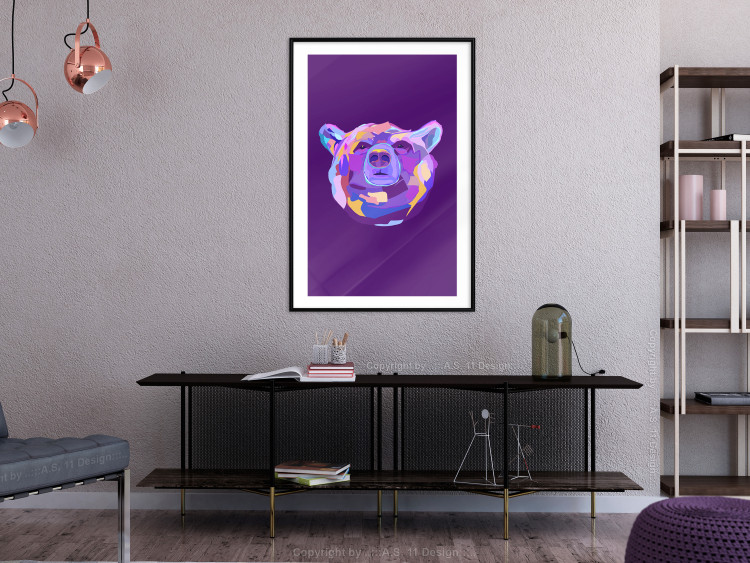 Poster Colorful Bear - abstract animal head on a purple background 126673 additionalImage 23