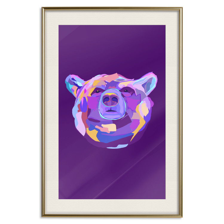 Poster Colorful Bear - abstract animal head on a purple background 126673 additionalImage 20