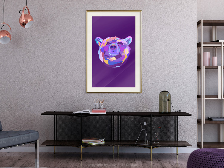 Poster Colorful Bear - abstract animal head on a purple background 126673 additionalImage 22