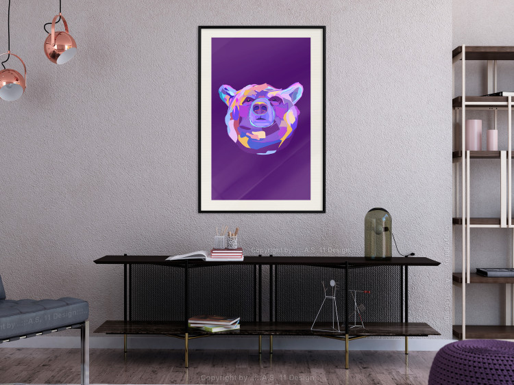 Poster Colorful Bear - abstract animal head on a purple background 126673 additionalImage 24
