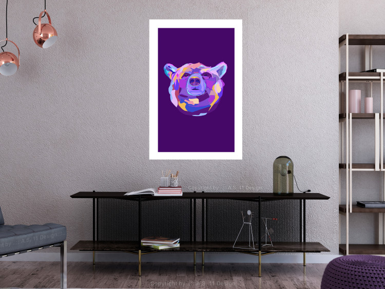 Poster Colorful Bear - abstract animal head on a purple background 126673 additionalImage 5