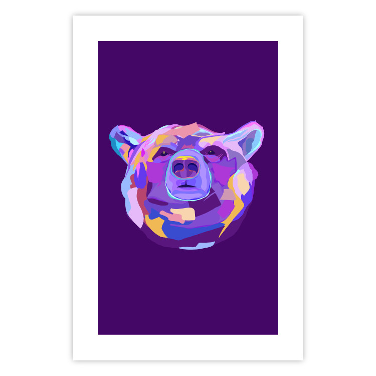 Poster Colorful Bear - abstract animal head on a purple background 126673 additionalImage 25