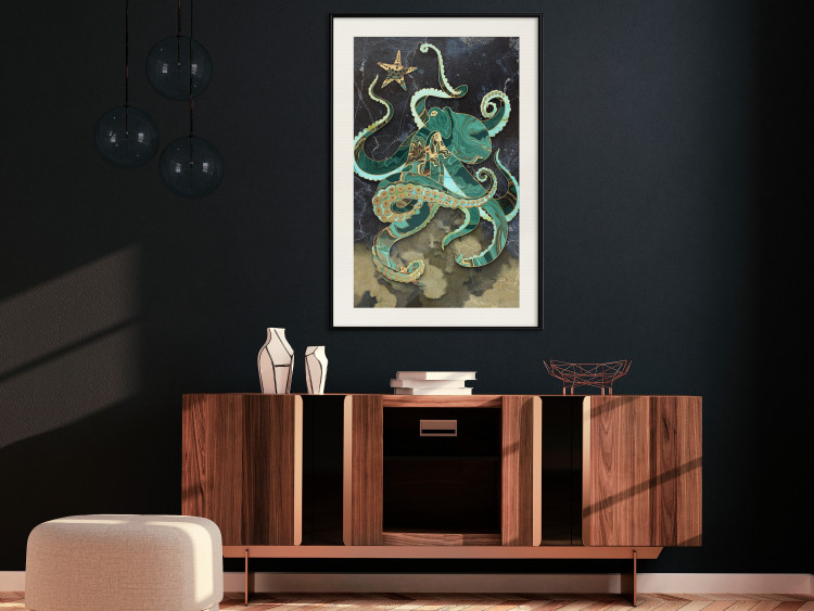 Wall Poster Marble Octopus - abstract green octopus on background of sea 128073 additionalImage 24