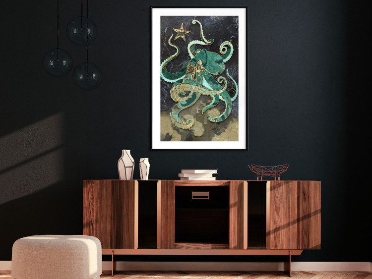 Wall Poster Marble Octopus - abstract green octopus on background of sea 128073 additionalImage 23