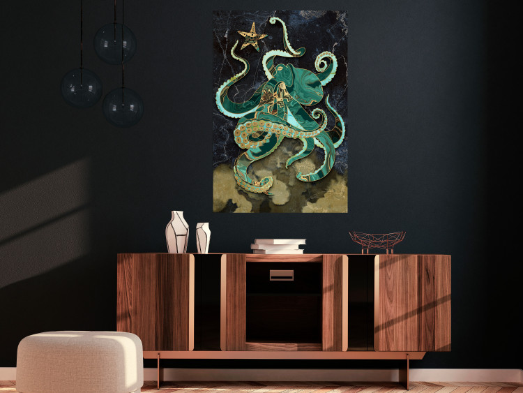 Wall Poster Marble Octopus - abstract green octopus on background of sea 128073 additionalImage 4
